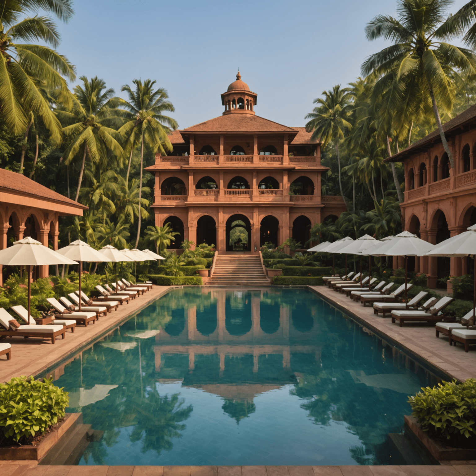 Grand Hyatt Goa's expansive property featuring lush gardens, multiple swimming pools, and Indo-Portuguese architecture