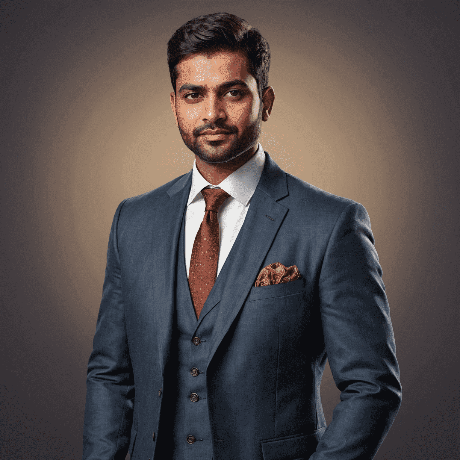 Portrait of Amit Singh, casino expert, an Indian man in his 30s with a confident expression and stylish blazer